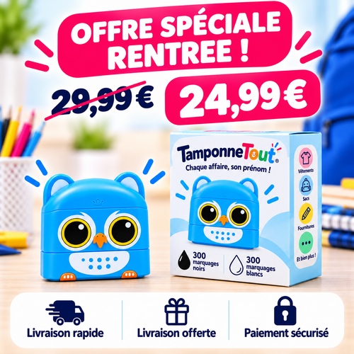 TamponneTout™ – Le tampon personnalisé pour ne plus perdre les affaires de votre enfant